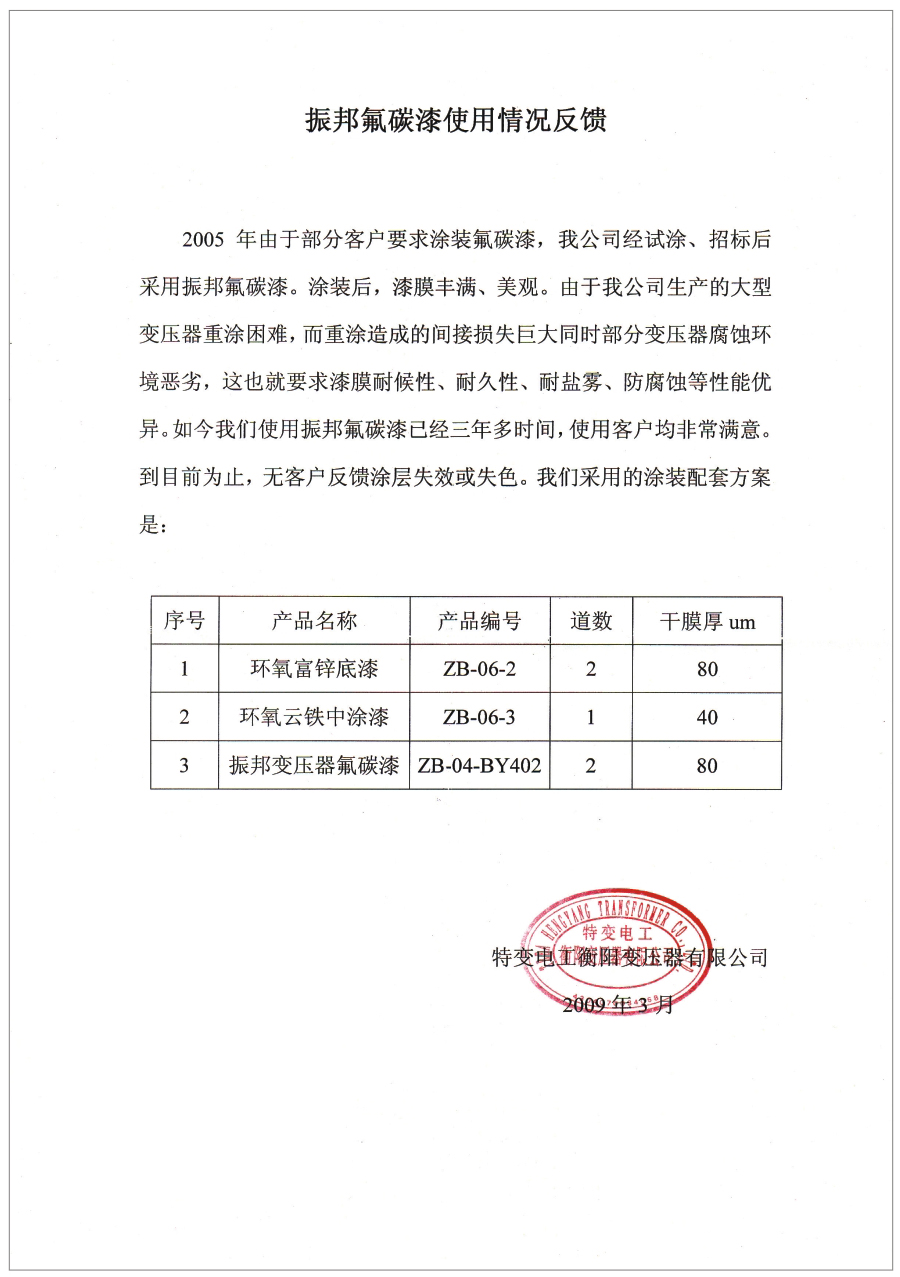 振邦氟碳漆使用情況客戶反饋